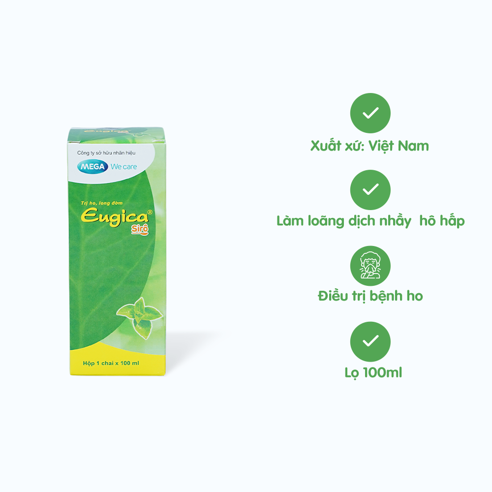 Siro Eugica siro trị ho, tiêu đờm, viêm họng, viêm phế quản (chai 100ml)