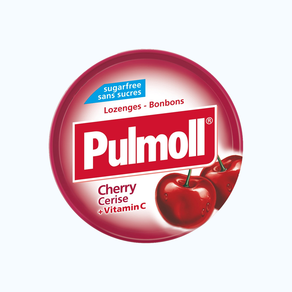 Kẹo ngậm PULMOLL không đường hỗ trợ giảm ho, thông cổ, mát họng vị cherry hộp (45g)