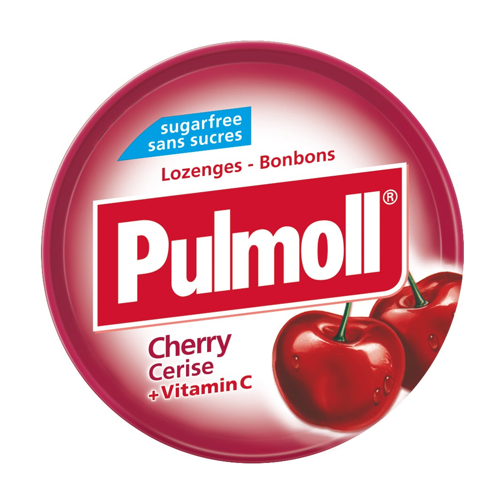 Kẹo ngậm PULMOLL không đường hỗ trợ giảm ho, thông cổ, mát họng vị cherry hộp (45g)