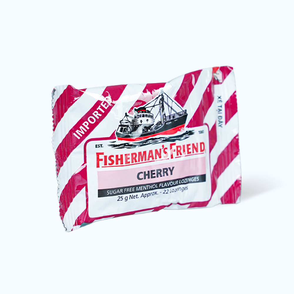 Kẹo cay con tàu FISHERMAN'S FRIEND không đường hỗ trợ thông cổ mát họng vị cherry (25g)