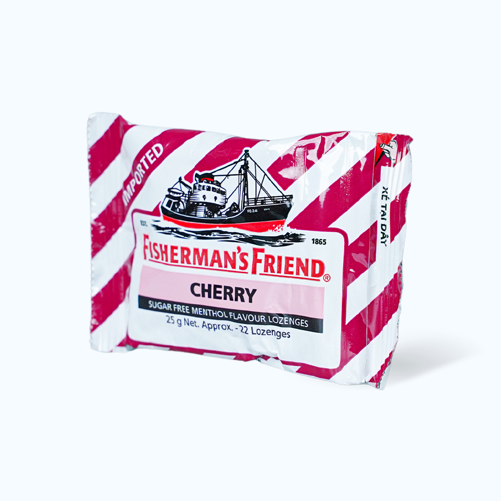 Kẹo cay con tàu FISHERMAN'S FRIEND không đường hỗ trợ thông cổ mát họng vị cherry (25g)