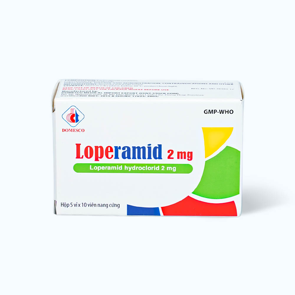 Viên nang Loperamid 2mg Domesco điều trị triệu chứng tiêu chảy cấp (5 vỉ x 10 viên)