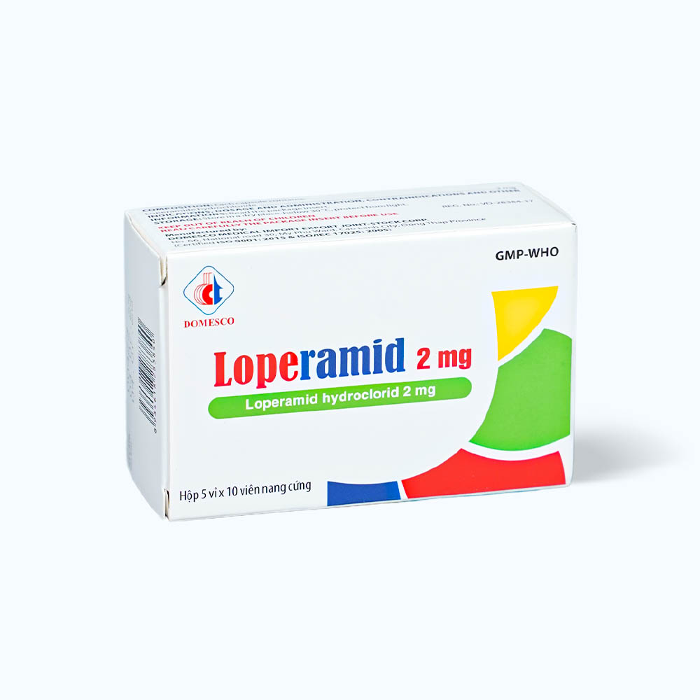 Viên nang Loperamid 2mg Domesco điều trị triệu chứng tiêu chảy cấp (5 vỉ x 10 viên)