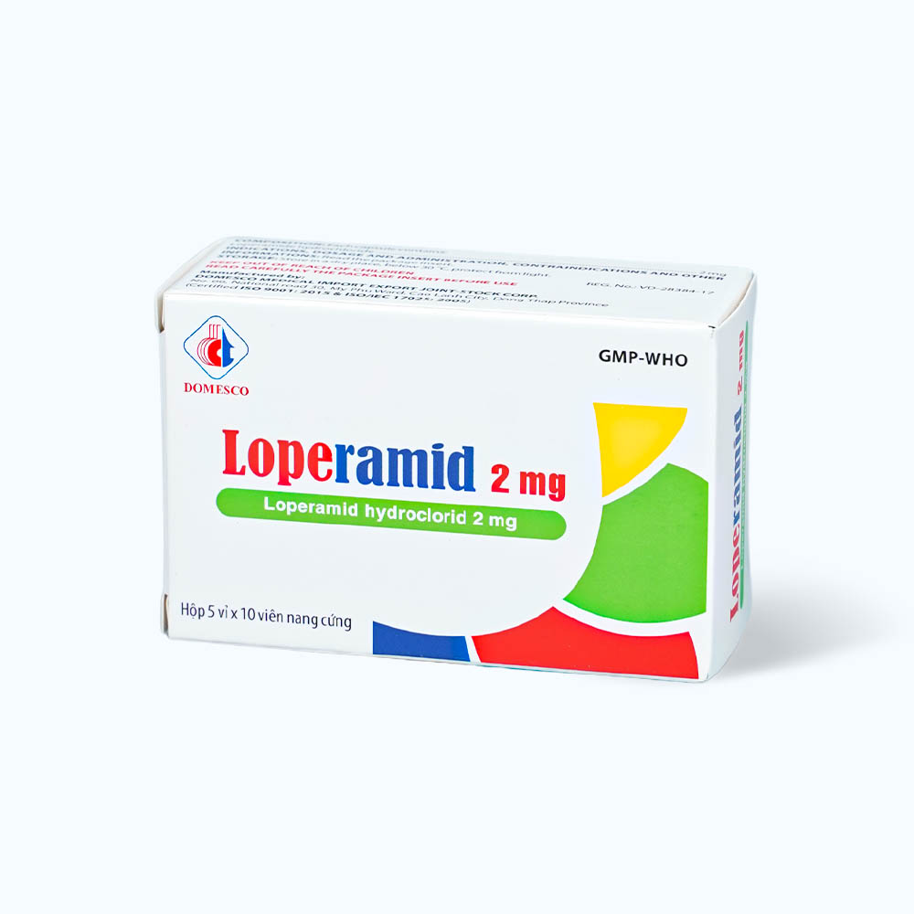 Viên nang Loperamid 2mg Domesco điều trị triệu chứng tiêu chảy cấp (5 vỉ x 10 viên)