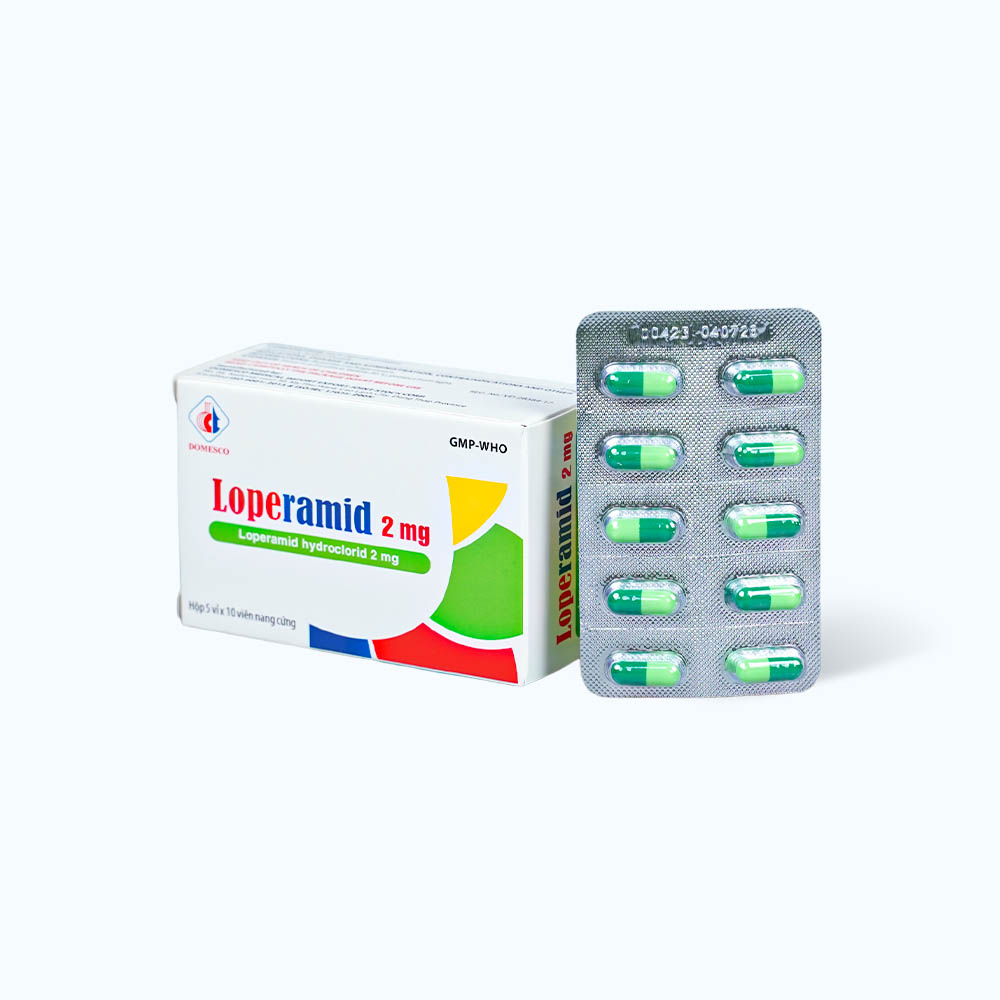 Viên nang Loperamid 2mg Domesco điều trị triệu chứng tiêu chảy cấp (5 vỉ x 10 viên)