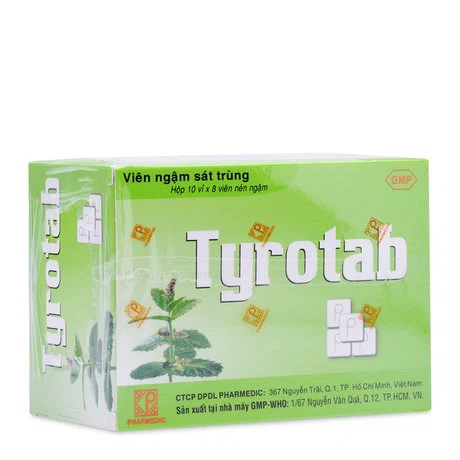 Viên ngậm Tyrotab sát khuẩn, trị viêm họng (10 vỉ x 8 viên)