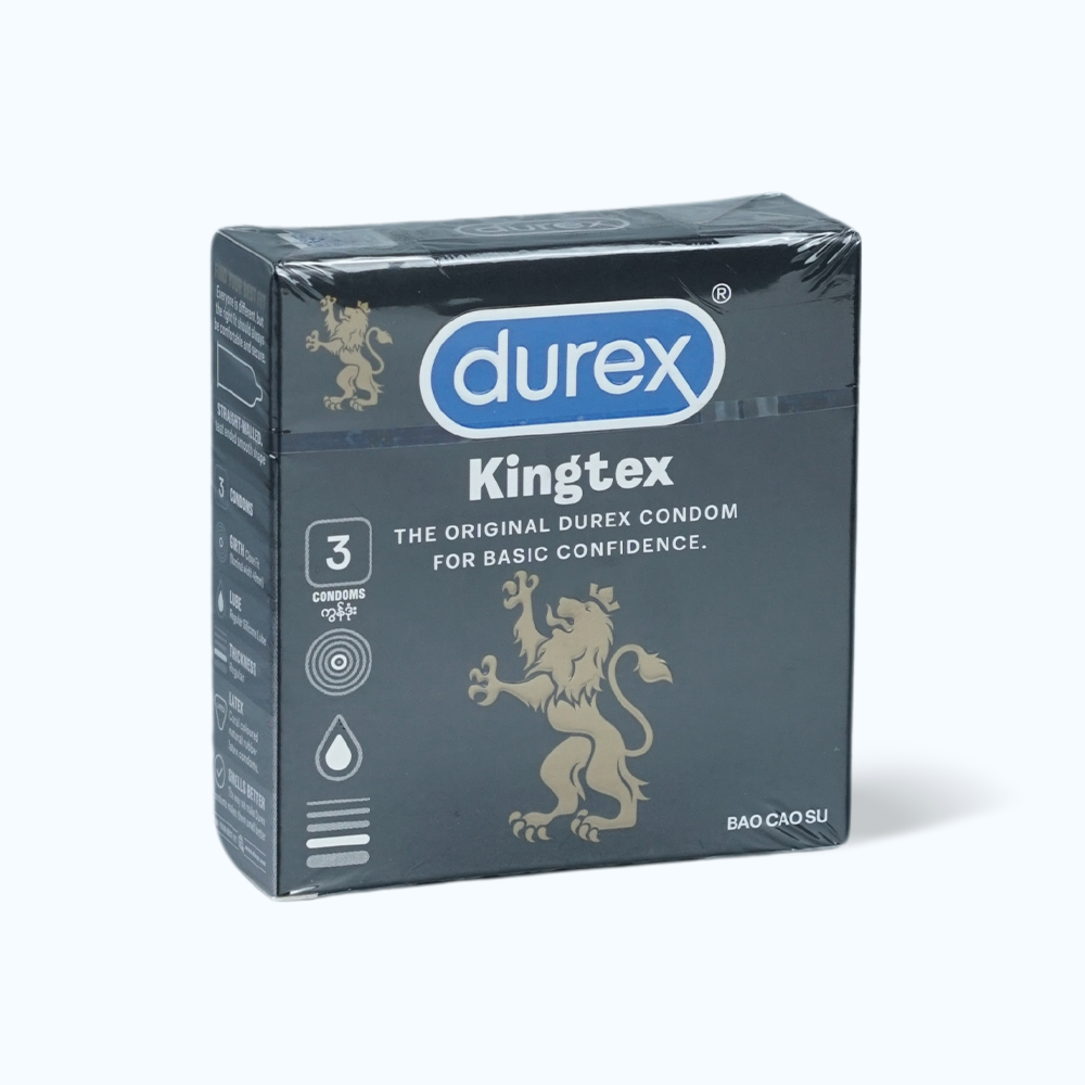 Bao Cao Su DUREX Kingtex với kích thước đường kính 49mm, ôm sát, vừa vặn (hộp 3 cái)