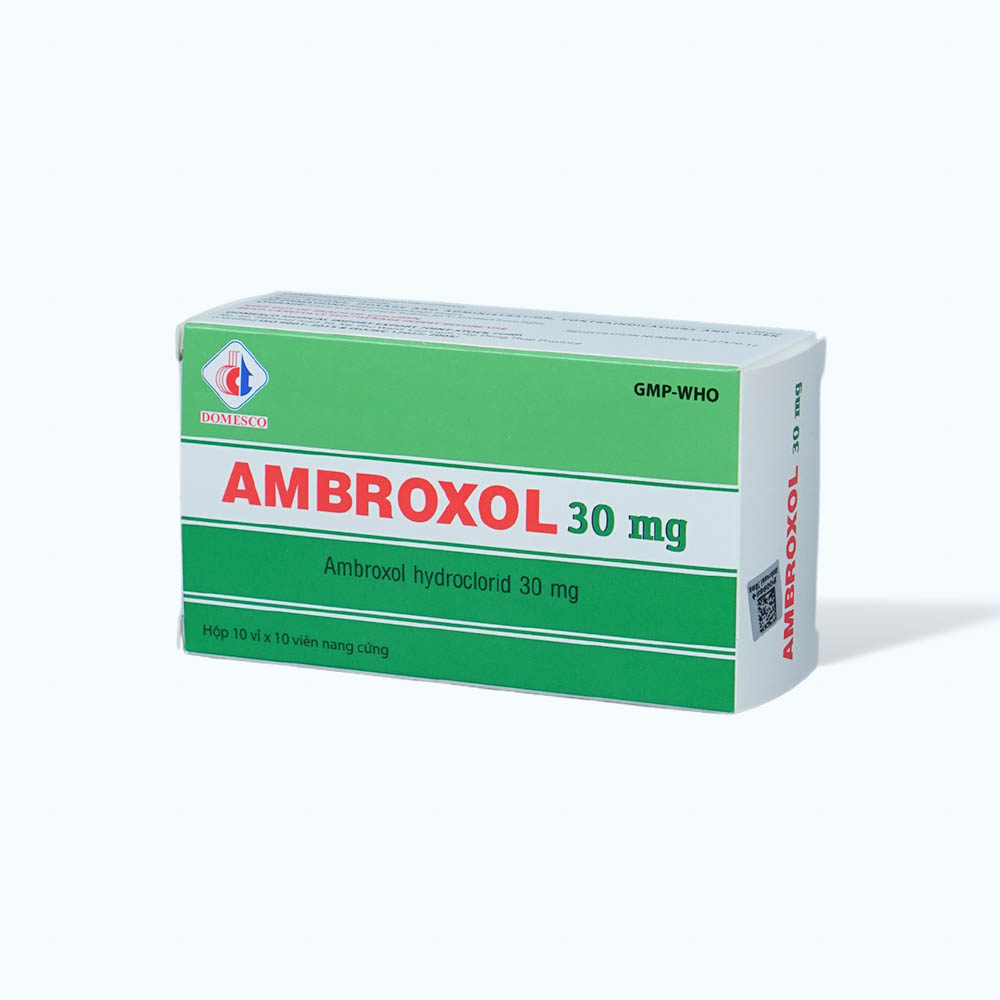 Viên nang Ambroxol 30mg Domesco tiêu nhầy, loãng đàm, giảm ho (10 vỉ x 10 viên)