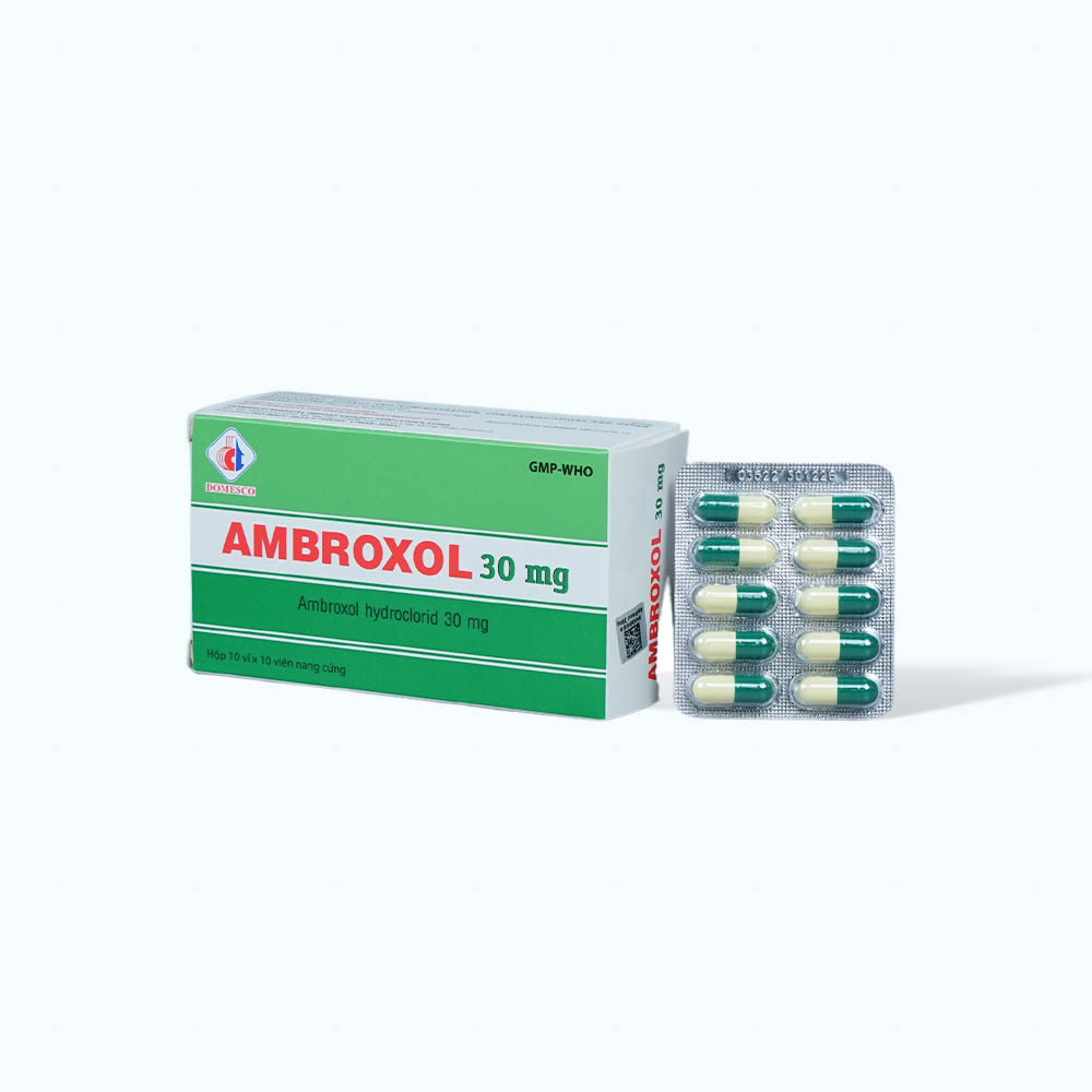 Viên nang Ambroxol 30mg Domesco tiêu nhầy, loãng đàm, giảm ho (10 vỉ x 10 viên)