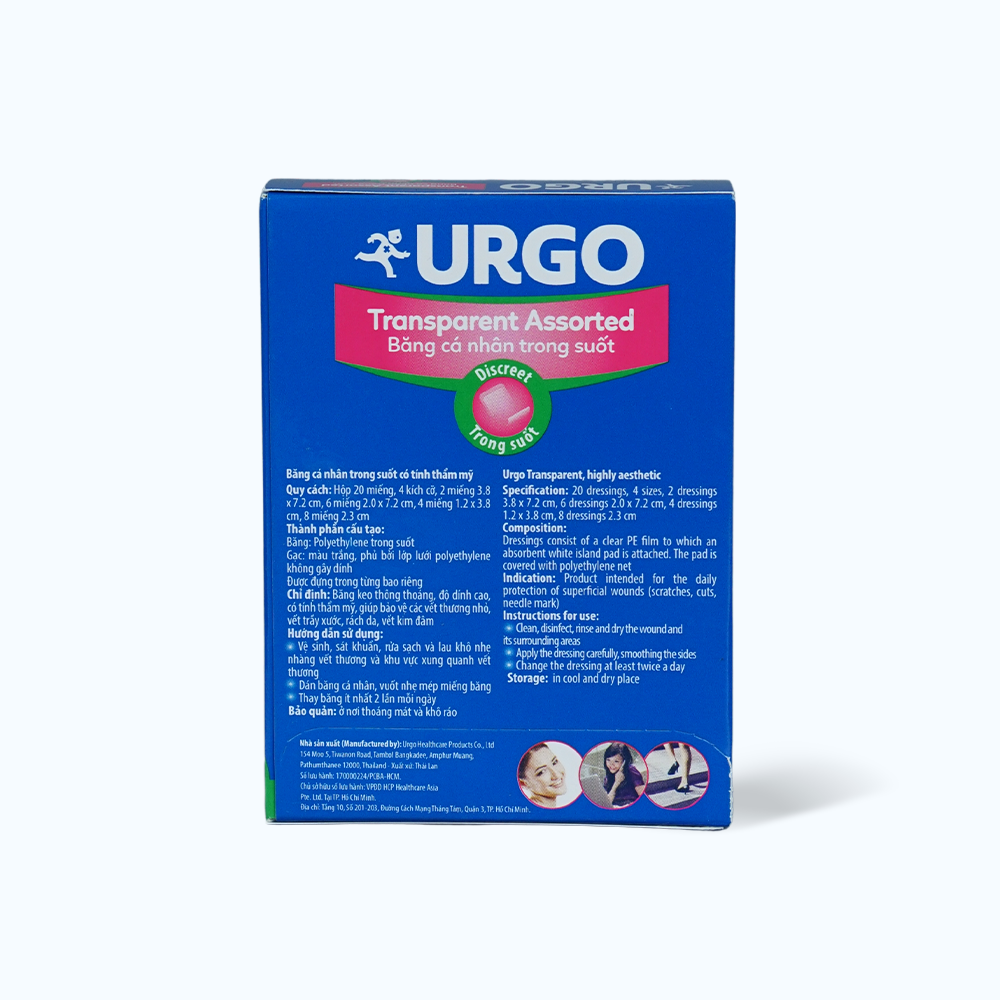 Băng cá nhân trong suốt URGO Transparent Assorted  bảo vệ vết thương nhỏ 4 size (Hộp 20 miếng)
