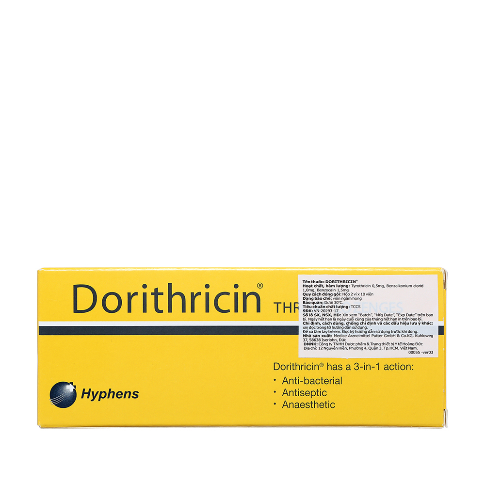 Viên ngậm Dorithricin trị đau nhức họng, viêm hầu họng, (2 vỉ x 10 viên)