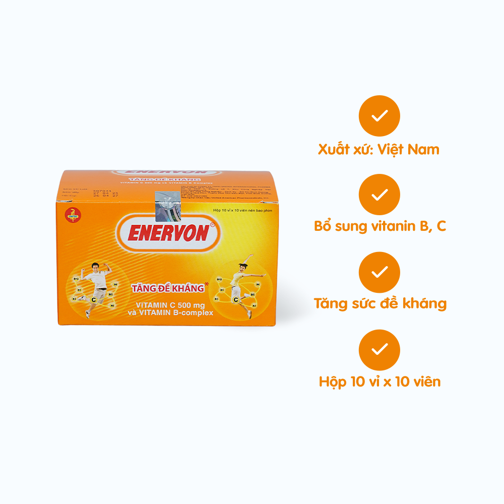Viên nén Enervon dự phòng và bổ sung thiếu hụt các vitamin nhóm B, C (10 vỉ x10 viên)