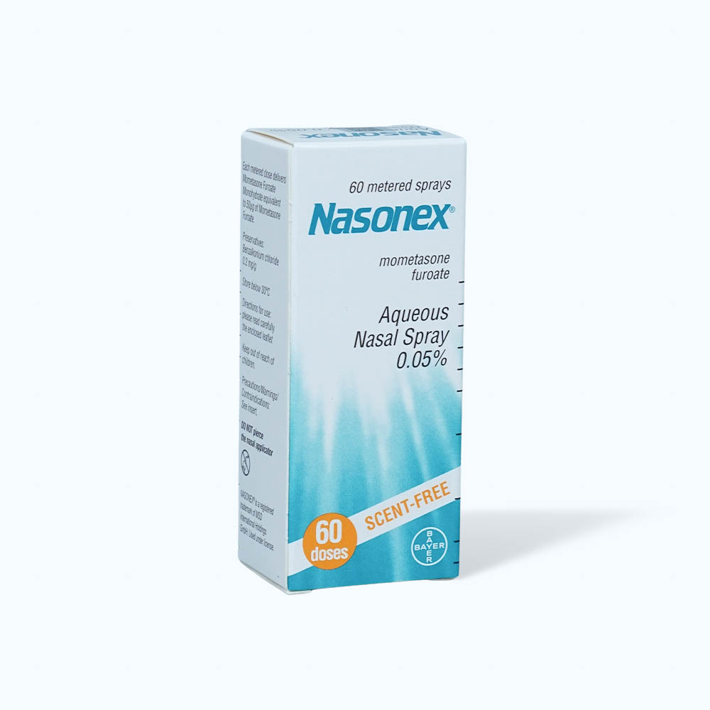 Thuốc xịt mũi Nasonex 50mcg trị viêm xoang, viêm mũi dị ứng, polyp mũi (chai 60 liều)