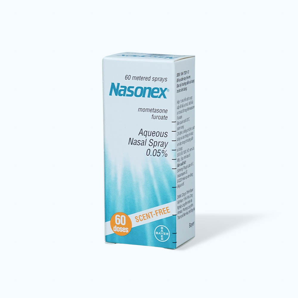 Thuốc xịt mũi Nasonex 50mcg trị viêm xoang, viêm mũi dị ứng, polyp mũi (chai 60 liều)