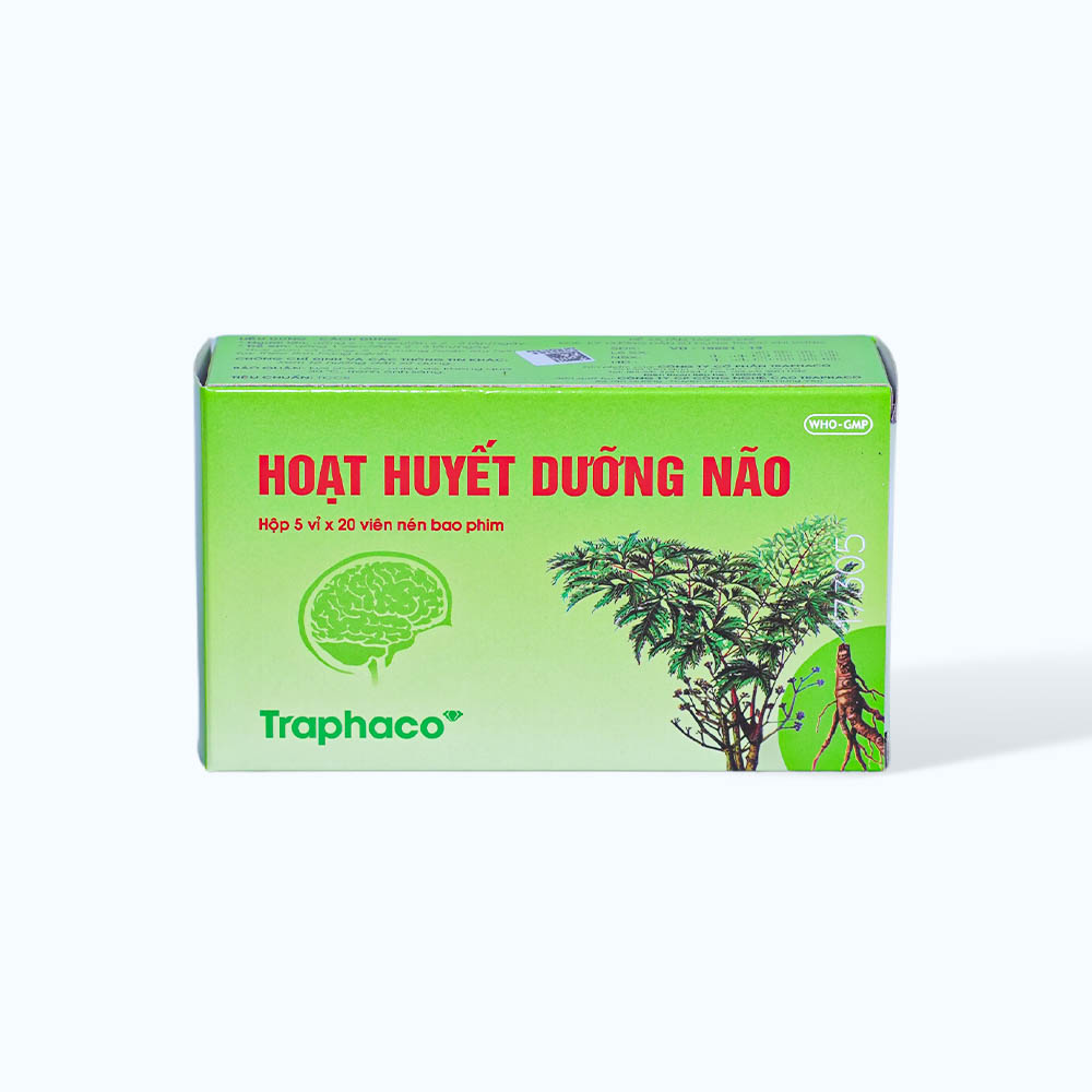 Viên bao đường Hoạt Huyết Dưỡng Não Traphaco cải thiện trí nhớ, giảm đau đầu (5 vỉ x 20 viên)