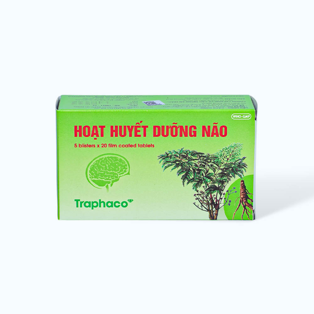 Viên bao đường Hoạt Huyết Dưỡng Não Traphaco cải thiện trí nhớ, giảm đau đầu (5 vỉ x 20 viên)