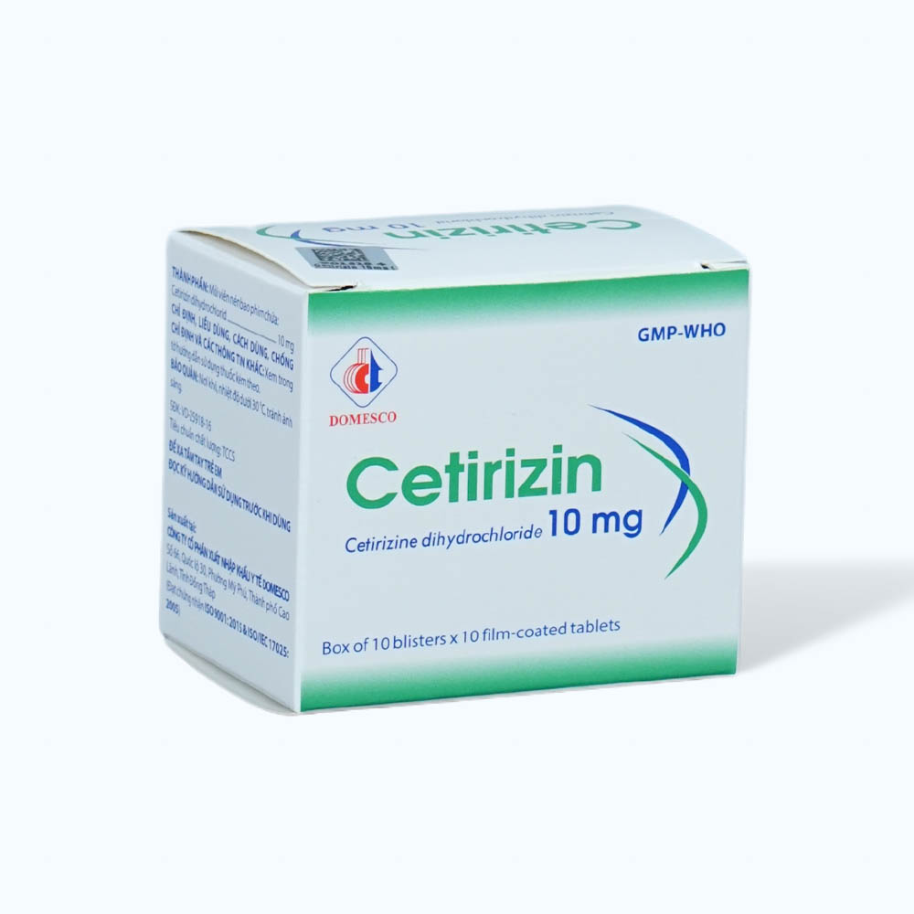 Viên nén Cetirizin 10mg điều trị triệu chứng viêm mũi dị ứng, mày đay (10 vỉ x 10 viên)