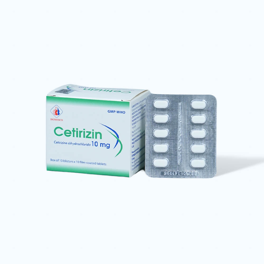 Viên nén Cetirizin 10mg điều trị triệu chứng viêm mũi dị ứng, mày đay (10 vỉ x 10 viên)