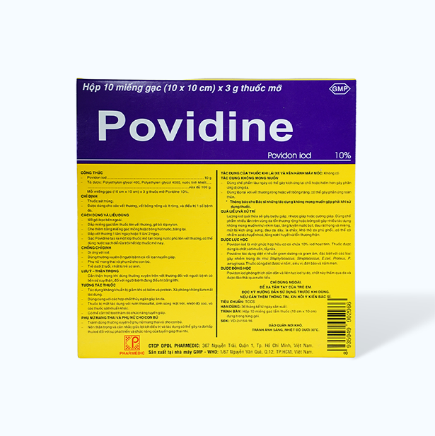 Miếng gạc Povidine 10% sát trùng vết thương, vết bỏng, điều trị 1 số bệnh da (hộp 10 miếng)