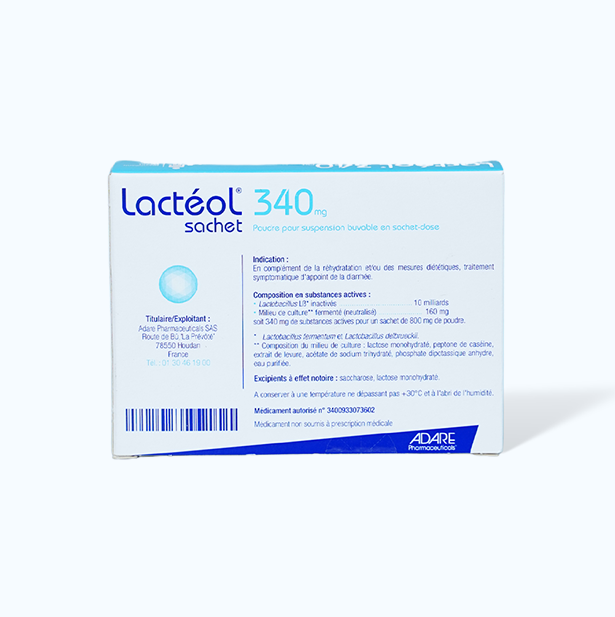 Bột pha uống Lactéol 340mg trị tiêu chảy cho người lớn, trẻ em và trẻ sơ sinh (hộp 10 gói)