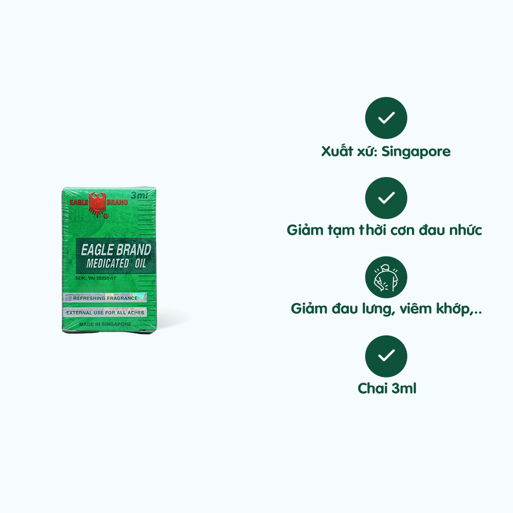 Dầu gió Axe Brand giảm các triệu chứng cảm lạnh, ho khan, nhức đầu, sổ mũi (chai 3ml)