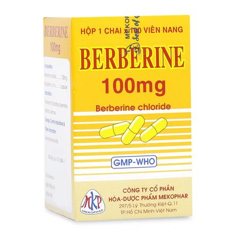 Viên nang Berberin 100mg Mekophar trị lỵ trực khuẩn, lỵ amip, viêm ruột, tiêu chảy (chai 100 viên)