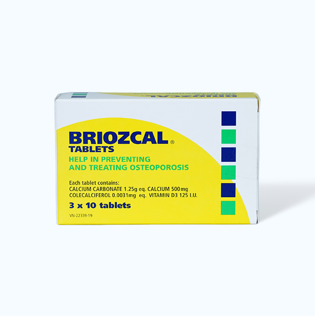 Viên nén Briozcal điều trị, phòng ngừa thiếu D3 và calci (3 vỉ x 10 viên)