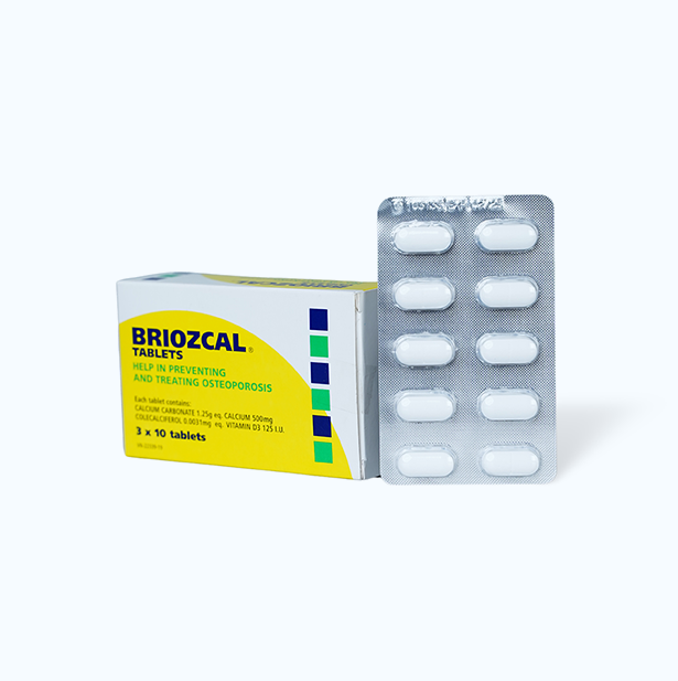 Viên nén Briozcal điều trị, phòng ngừa thiếu D3 và calci (3 vỉ x 10 viên)