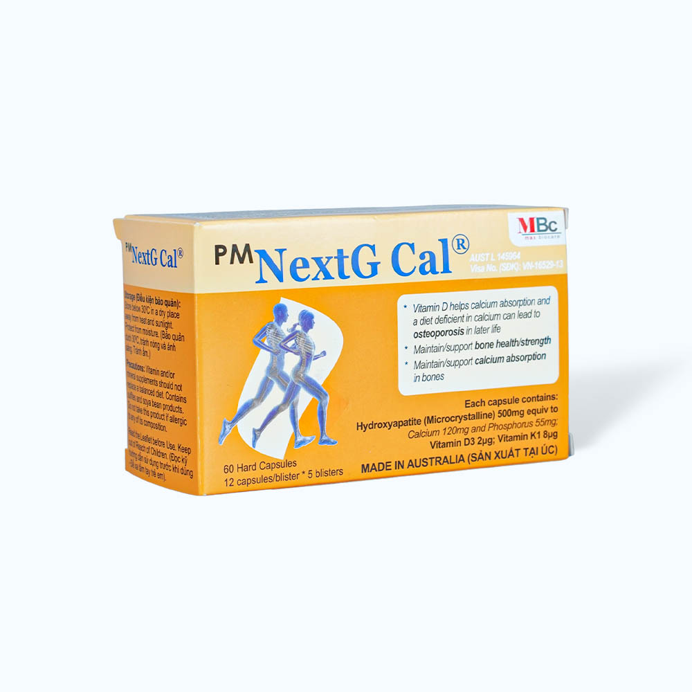 Viên nang Nextg Cal bổ sung calci, phối hợp trị loãng xương (5 vỉ x 12 viên)