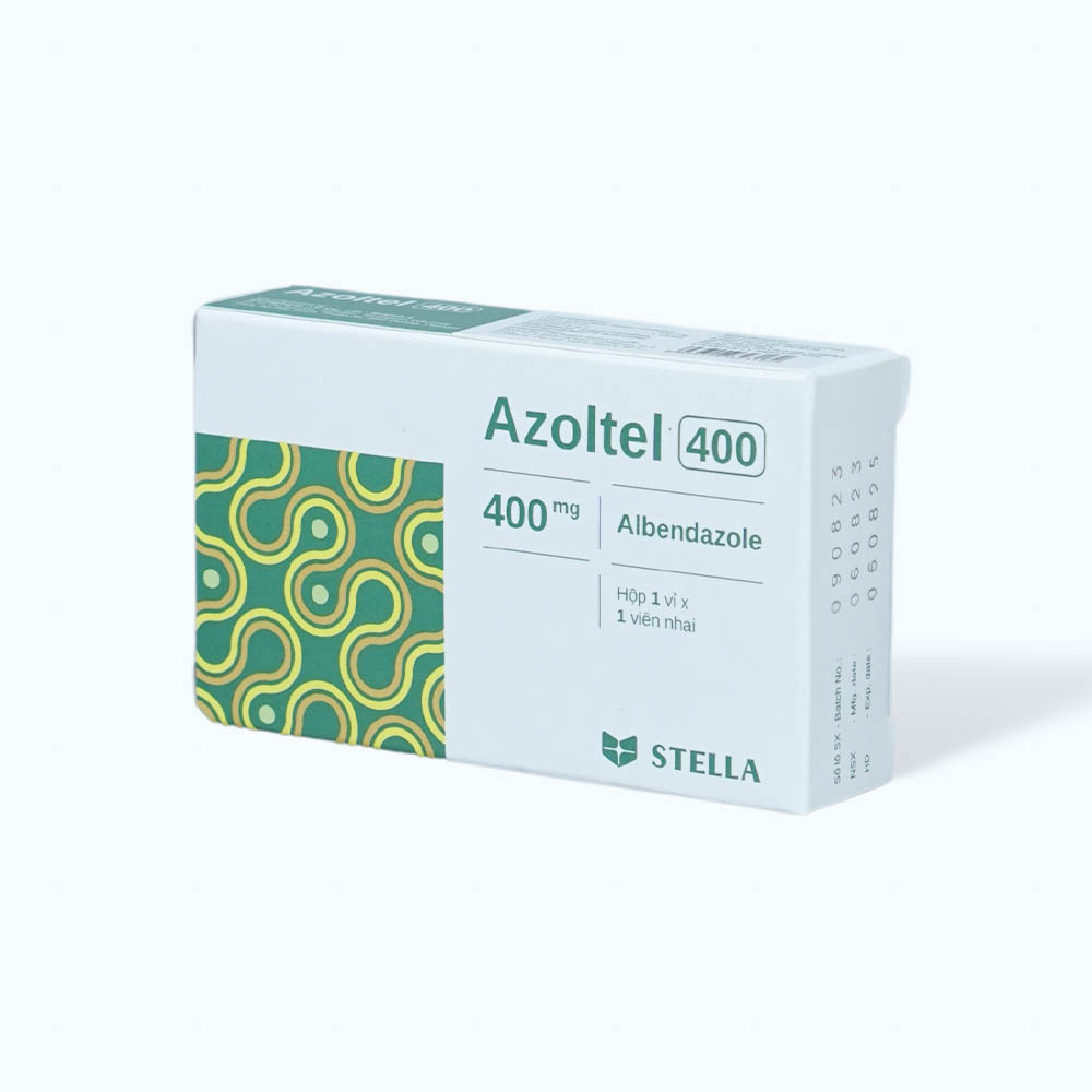 Viên nhai Azotel 400mg điều trị nhiễm giun, sán (1 vỉ x 1 viên)