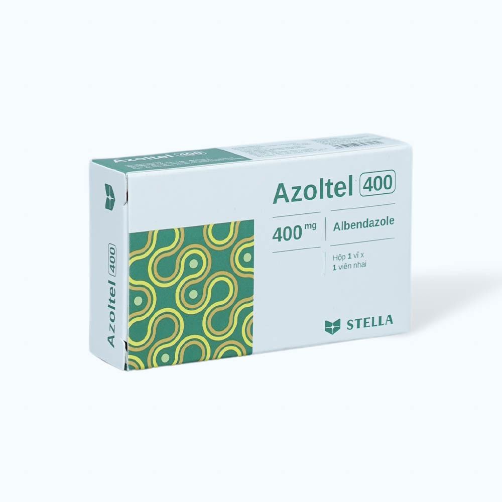 Viên nhai Azotel 400mg điều trị nhiễm giun, sán (1 vỉ x 1 viên)