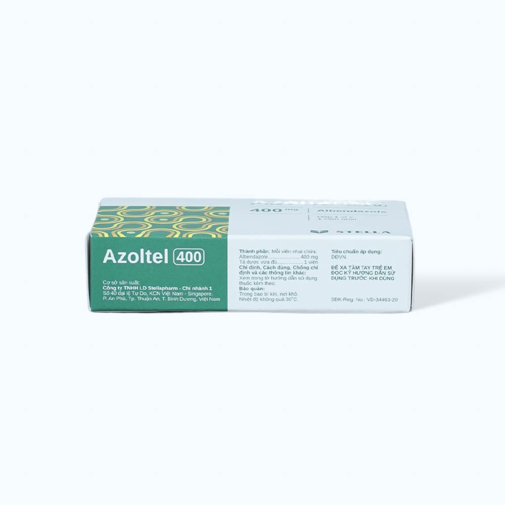 Viên nhai Azotel 400mg điều trị nhiễm giun, sán (1 vỉ x 1 viên)