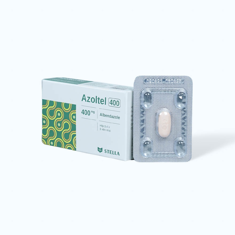 Viên nhai Azotel 400mg điều trị nhiễm giun, sán (1 vỉ x 1 viên)