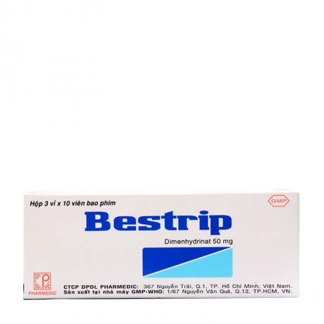 Viên nén Bestrip 50mg phòng ngừa và điều trị say tàu xe (3 vỉ x 10 viên)