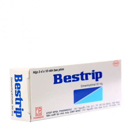 Viên nén Bestrip 50mg phòng ngừa và điều trị say tàu xe (3 vỉ x 10 viên)