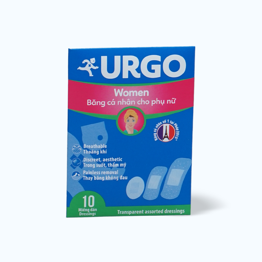 Băng cá nhân cho phụ nữ URGO Women bảo vệ vết thương nhỏ 3 size (Gói 10 miếng)