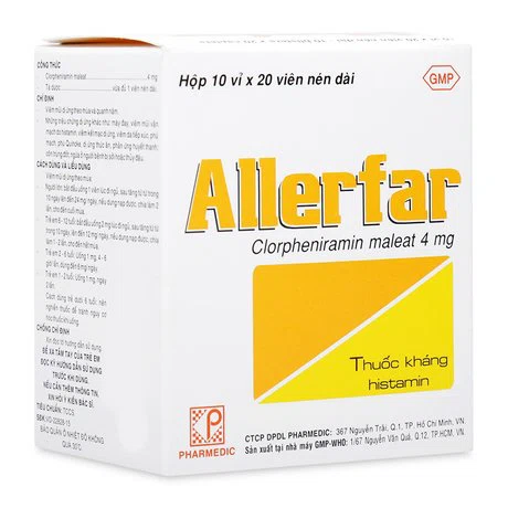 Viên nén Allerfar 4mg điều trị triệu chứng viêm mũi dị ứng, mày đay (10 vỉ x 20 viên)