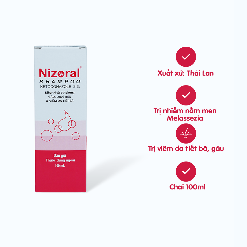 Dầu gội Nizoral Shampoo 2% điều trị và dự phòng gàu, ngứa da đầu (chai 100ml)