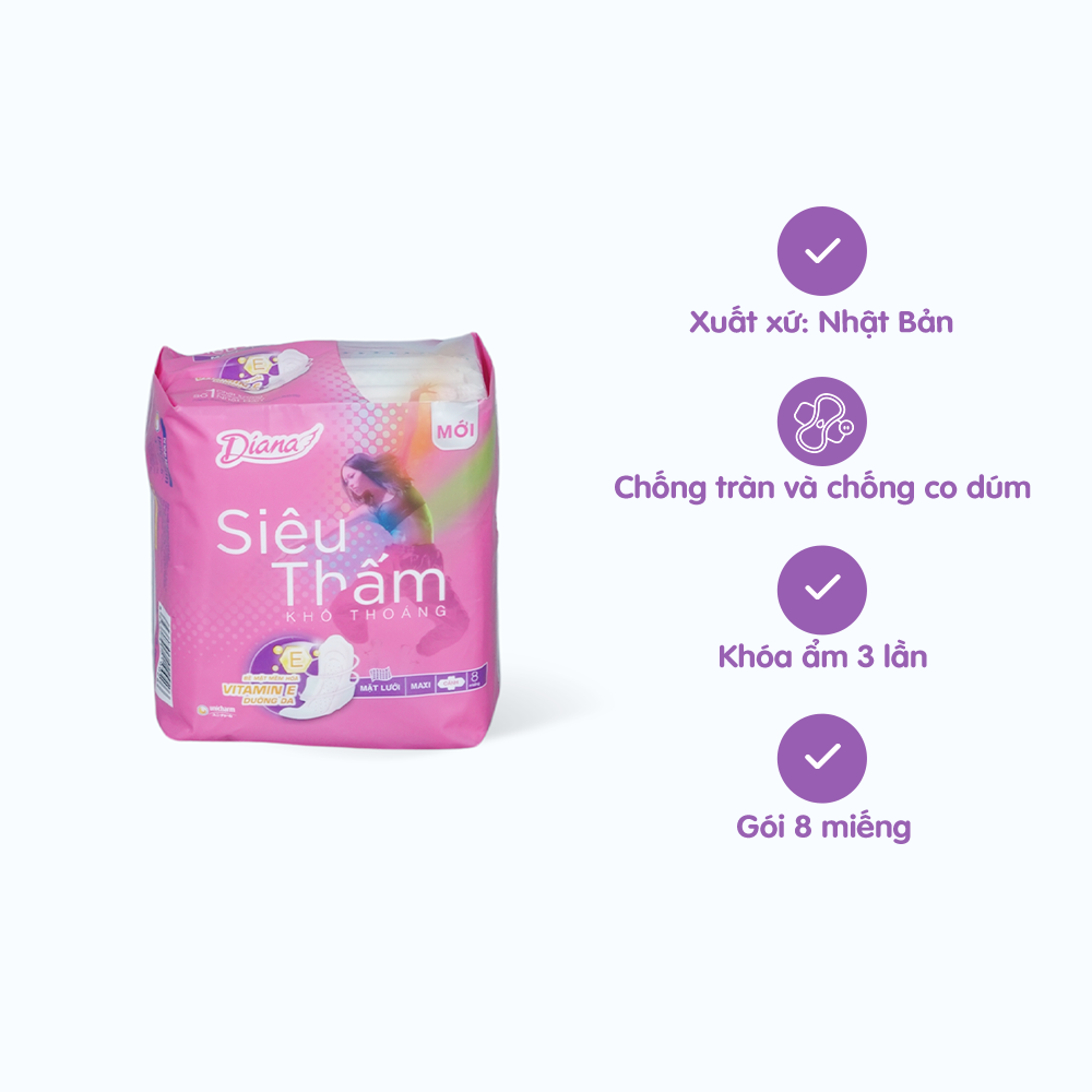 Băng Vệ Sinh DIANA Siêu Thấm Siêu Mỏng Cánh (8 Miếng)