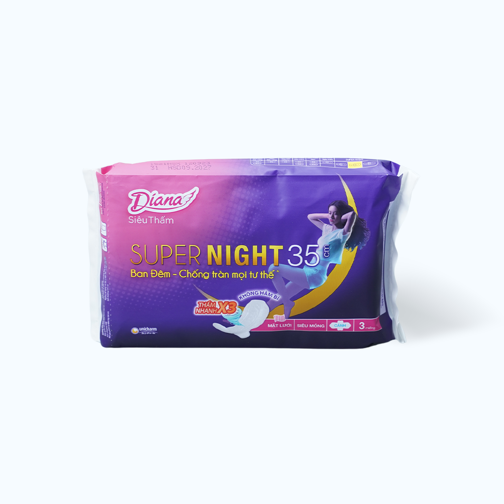 Băng Vệ Sinh Ban Đêm DIANA SUPER NIGHT 35Cm (3 Miếng)