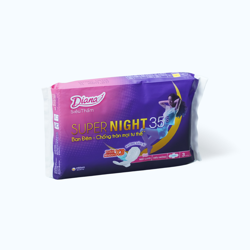 Băng Vệ Sinh Ban Đêm DIANA SUPER NIGHT 35Cm (3 Miếng)