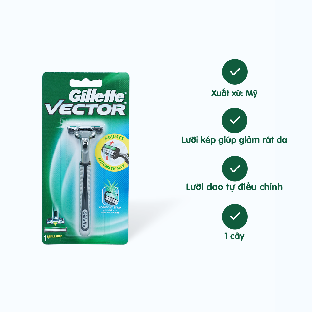 Dao Cạo Râu GILLETTE VECTOR PLUS RAZOR 1UP (1 Cái/Vỉ)