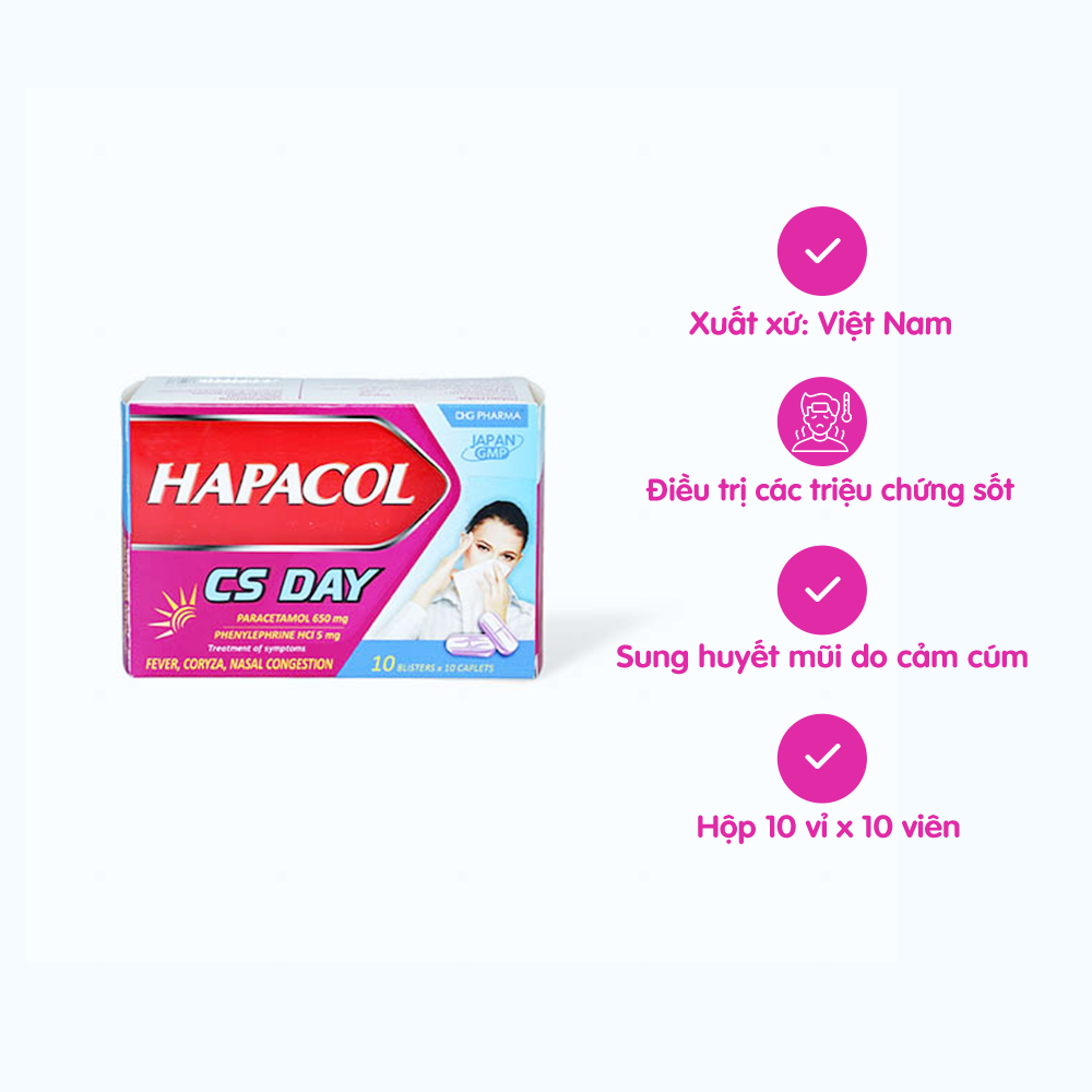 Viên nén Hapacol CS day trị các triệu chứng cảm thông thường (10 vỉ x 10 viên)