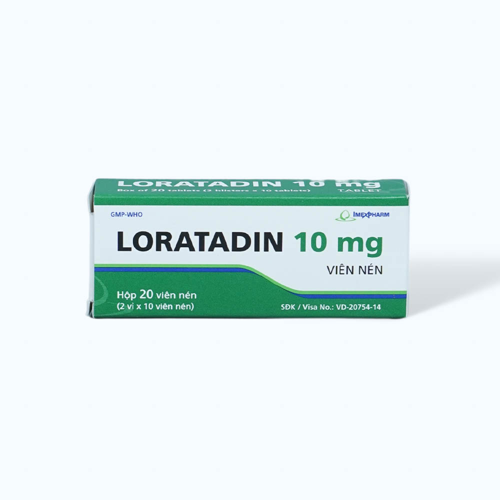 Viên nén Loratadin Imexpharm 10mg trị viêm mũi dị ứng, mày đay, ngứa (2 vỉ x10 viên)