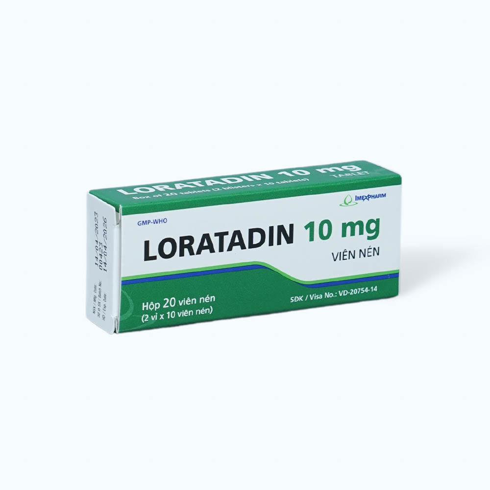 Viên nén Loratadin Imexpharm 10mg trị viêm mũi dị ứng, mày đay, ngứa (2 vỉ x10 viên)