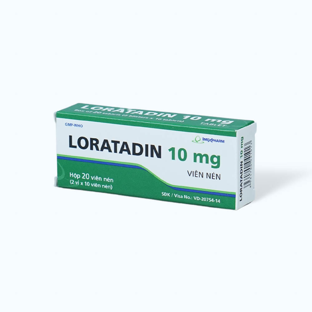 Viên nén Loratadin Imexpharm 10mg trị viêm mũi dị ứng, mày đay, ngứa (2 vỉ x10 viên)