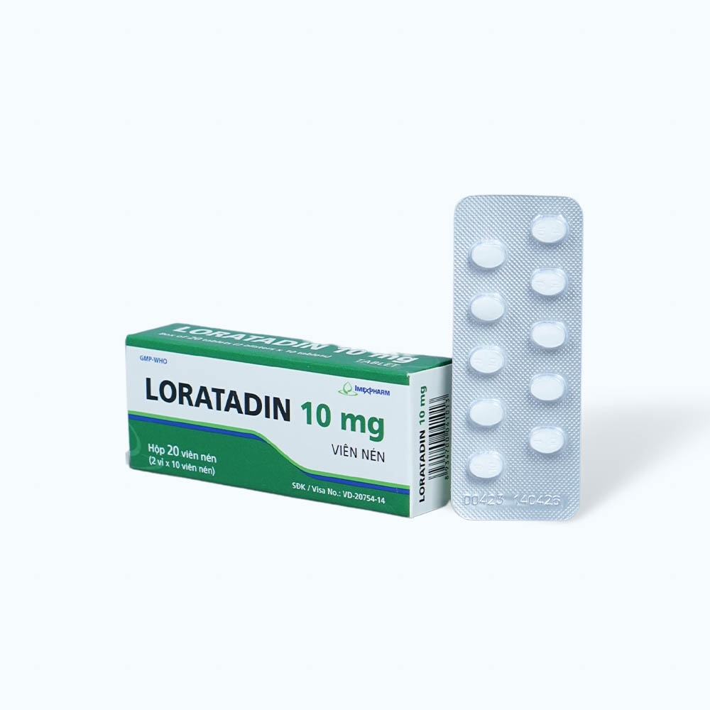 Viên nén Loratadin Imexpharm 10mg trị viêm mũi dị ứng, mày đay, ngứa (2 vỉ x10 viên)