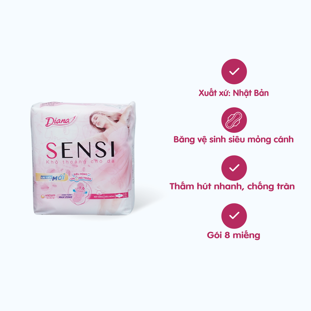 Băng Vệ Sinh DIANA SENSI  Siêu Mỏng Cánh (8 Miếng)