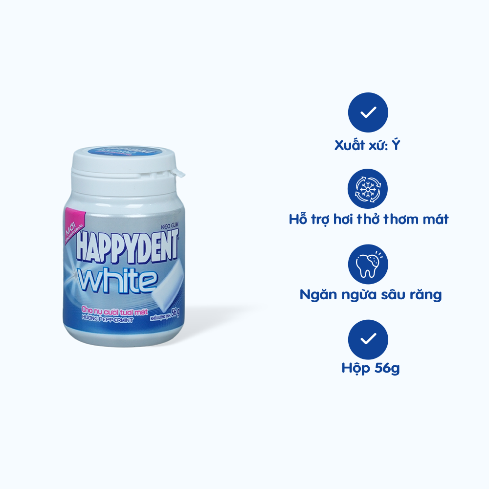 Kẹo gum HAPPYDENT WHITE hương bạc hà (56g)