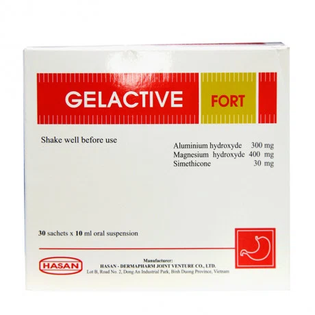 Hỗn dịch uống Gelactive Fort giảm triệu chứng rối loạn tiêu hóa do tăng acid dạ dày (30 gói x 10ml)